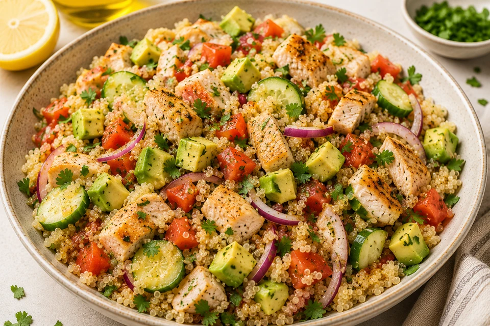 Ensalada completa de quinoa con pollo y verduras