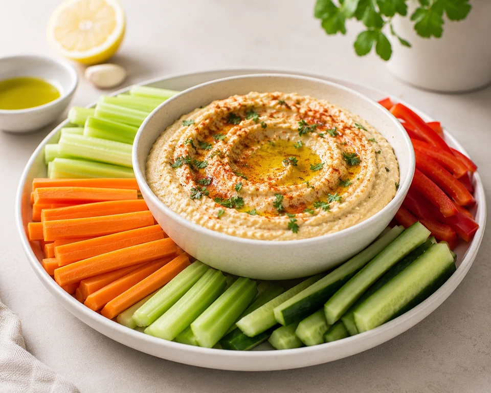 Hummus casero con palitos de verdura