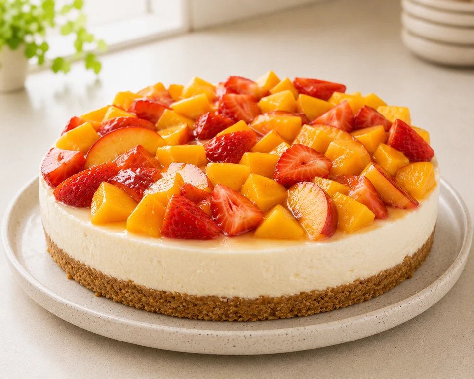 Cheesecake de yogur sin horno con frutas