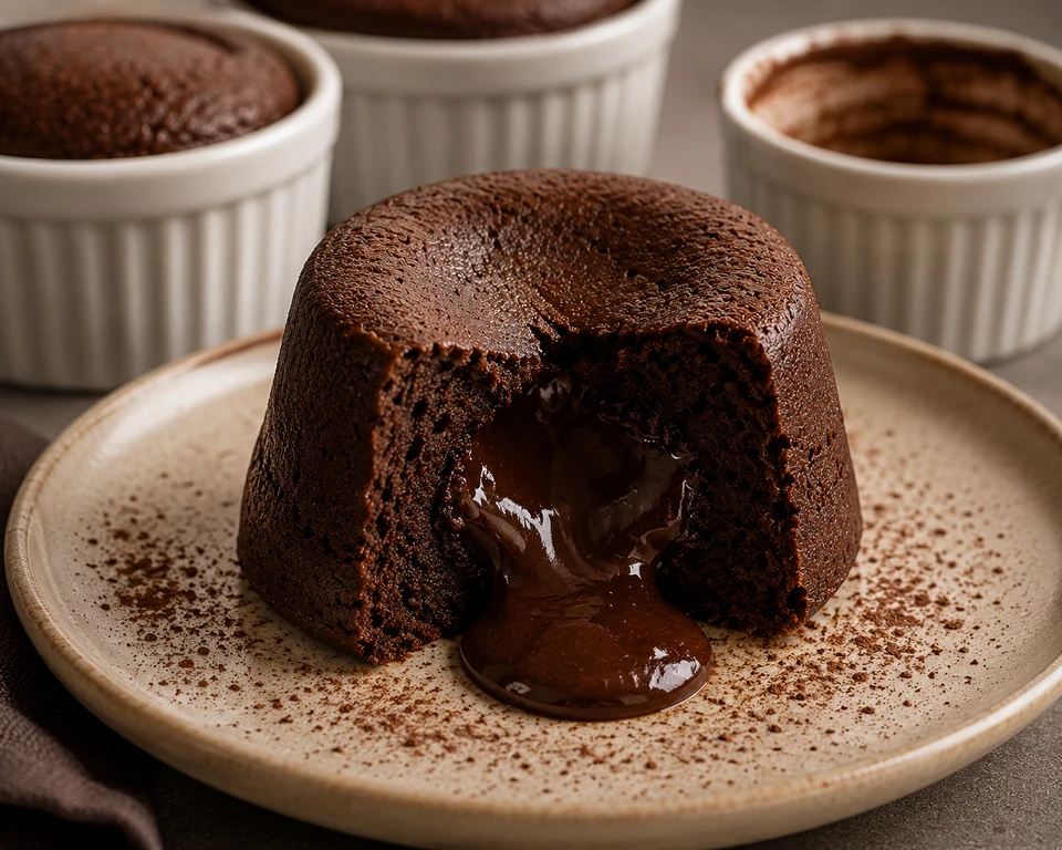 Volcán de chocolate amargo con centro fundente